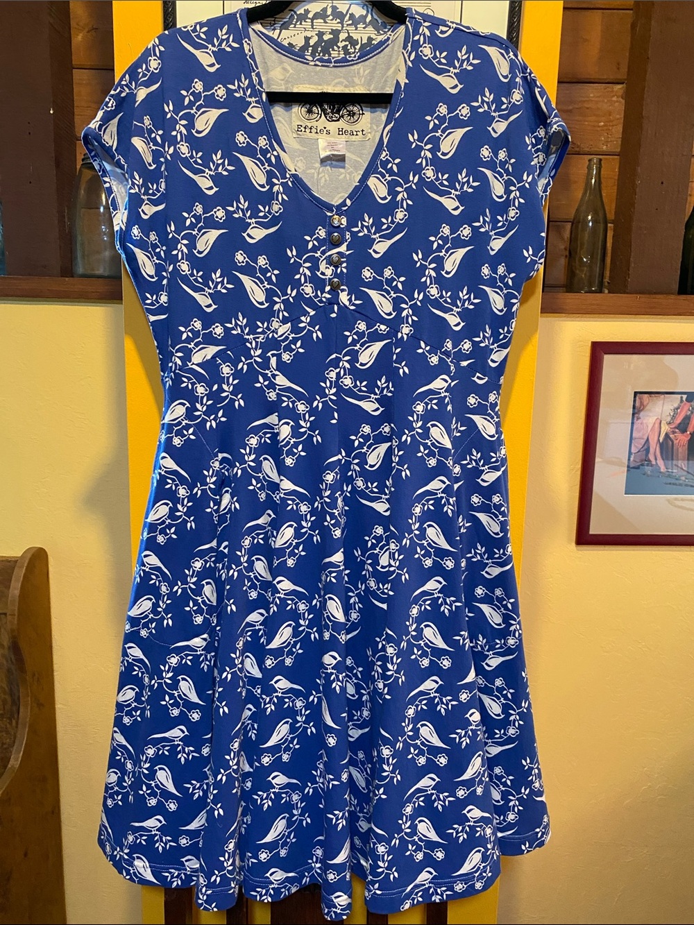 Effie’s Heart Cotton Chickadee Print Besi Dress